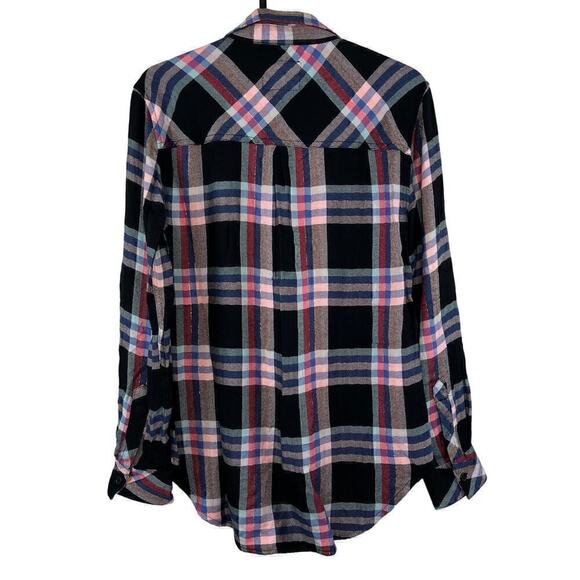 Rails x REVOLVE Hunter Plaid Button Down in Black Melon & Aqua Checked Print XS - Picture 3 of 10